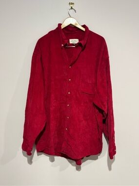 LL Bean Corduroy Shirt Mens 2XL Red Solid Camp Ranch Button Down Cotton